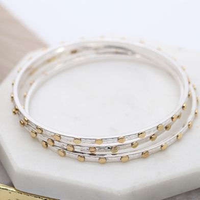Silver Plated Studded Triple Bangle Set by Peace of Mind